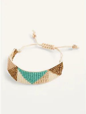 Adjustable Color-Block Beaded Bangle Bracelet for Women