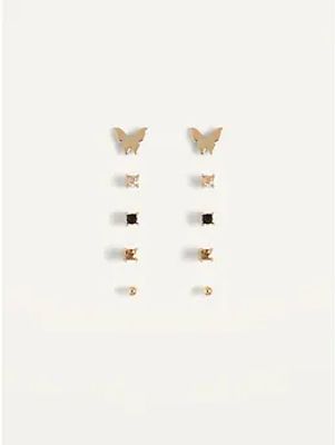 Real Gold-Plated Stud Earrings 5-Pack for Women