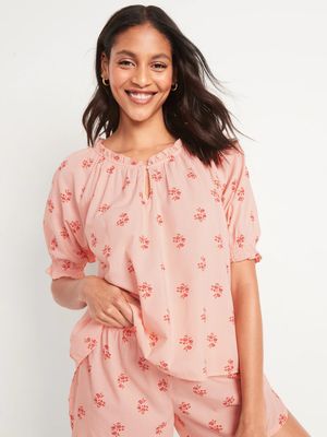 Puff-Sleeve Floral Swing Pajama Top for Women