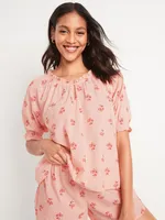 Puff-Sleeve Floral Swing Pajama Top