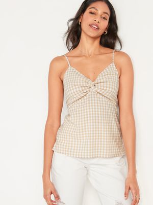Fitted Gingham Twist-Front Cami Top for Women