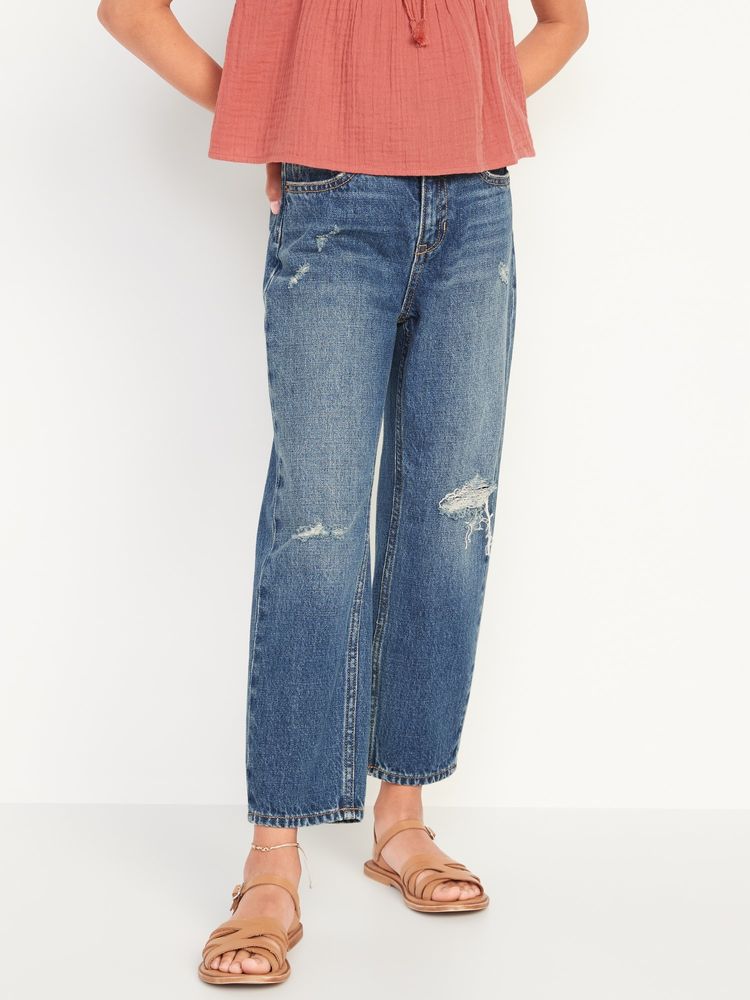 High-Waisted Slouchy Straight Ripped Jeans for Girls