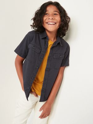 Twill Workwear-Pocket Short-Sleeve Shirt for Boys