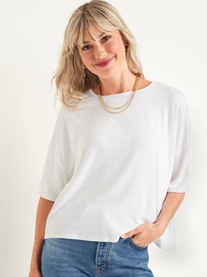 Short-Sleeve Luxe Oversized Cropped T-Shirt for Women