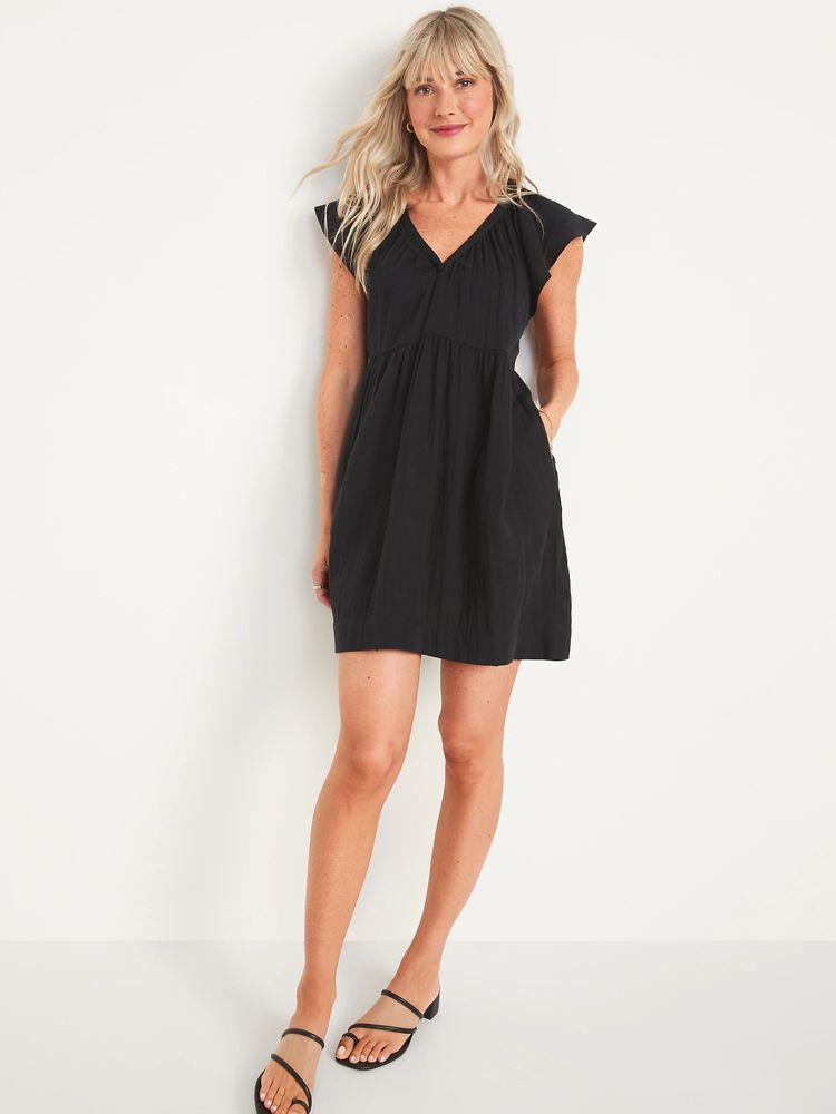 Short-Sleeve Swing Dress with Wrap Neckline