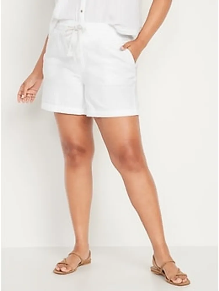 High-Waisted Textured Cotton Pull-On Shorts for Women - 5-inch inseam