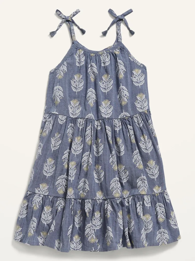 Tie-Shoulder Tiered Floral Swing Dress for Toddler Girls