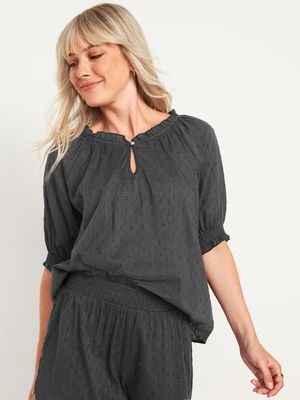 Textured Clip-Dot Smocked-Sleeve Pajama Top for Women