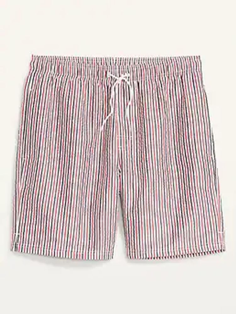 Matching Stripe Seersucker Swim Trunks for Men -- 7-inch inseam