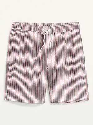Matching Stripe Seersucker Swim Trunks for Men - 7-inch inseam