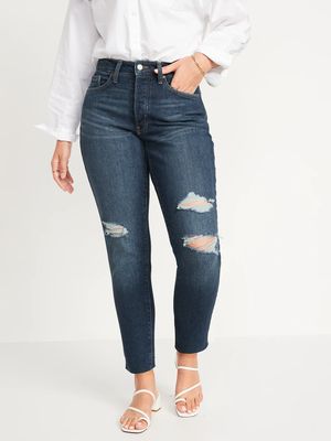 Curvy High-Waisted OG Straight Ripped Cut-Off Jeans for Women