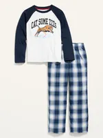 Raglan Graphic Pajama T-Shirt & Straight Pajama Pants Set for Boys