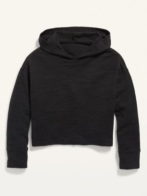 Slub-Knit Cropped Pullover Hoodie for Girls