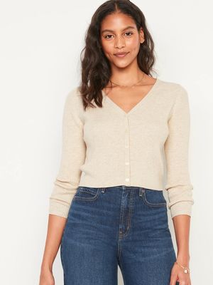 Long-Sleeve Cropped Rib-Knit Cardigan Sweater for Women