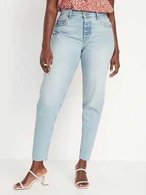 High-Waisted Button-Fly Slouchy Taper Cut-Off Non-Stretch Ankle Jeans for Women