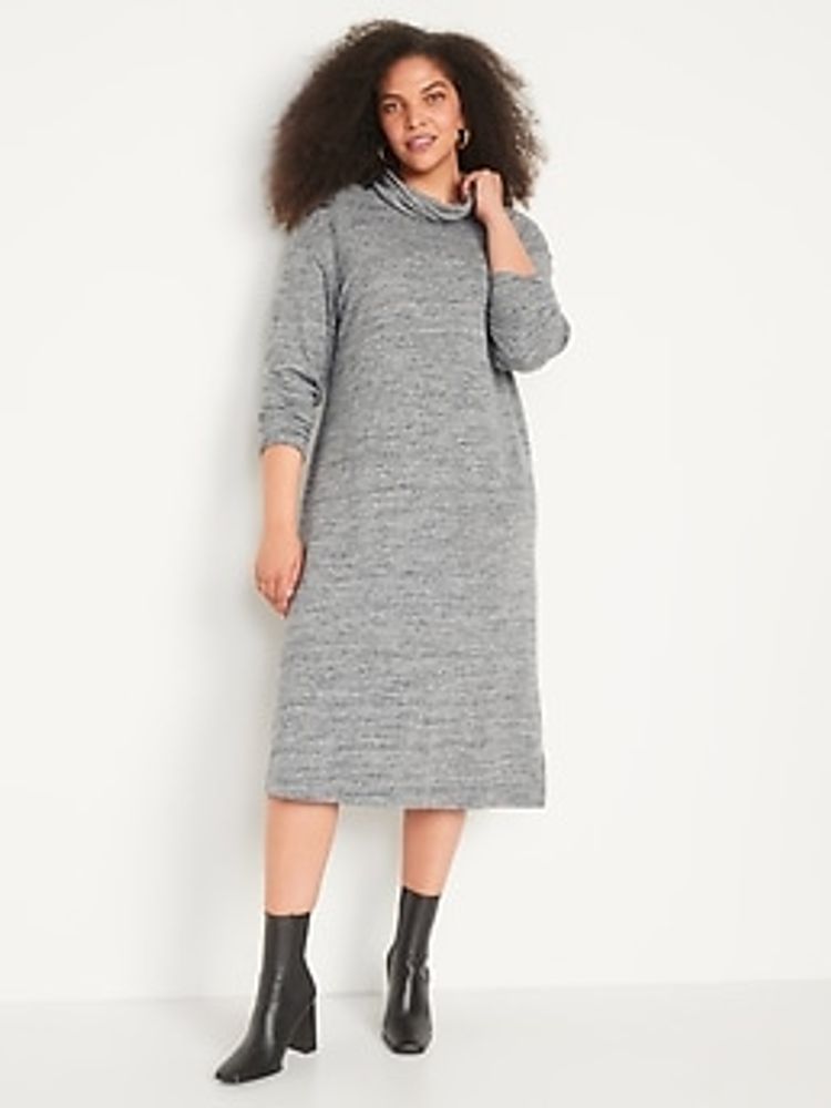 Long-Sleeve Turtleneck Midi Sweater Shift Dress for Women