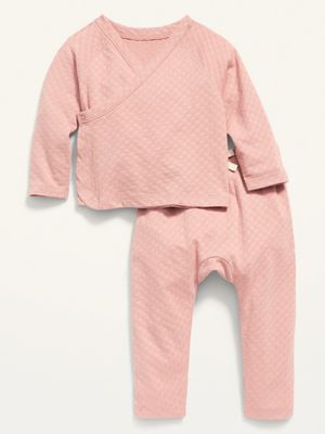 Unisex Kimono Top and Convertible Footed Leggings Layette Set for Baby