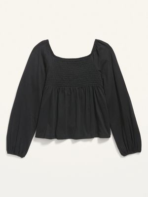 Smocked Jersey Long-Sleeve Top for Girls