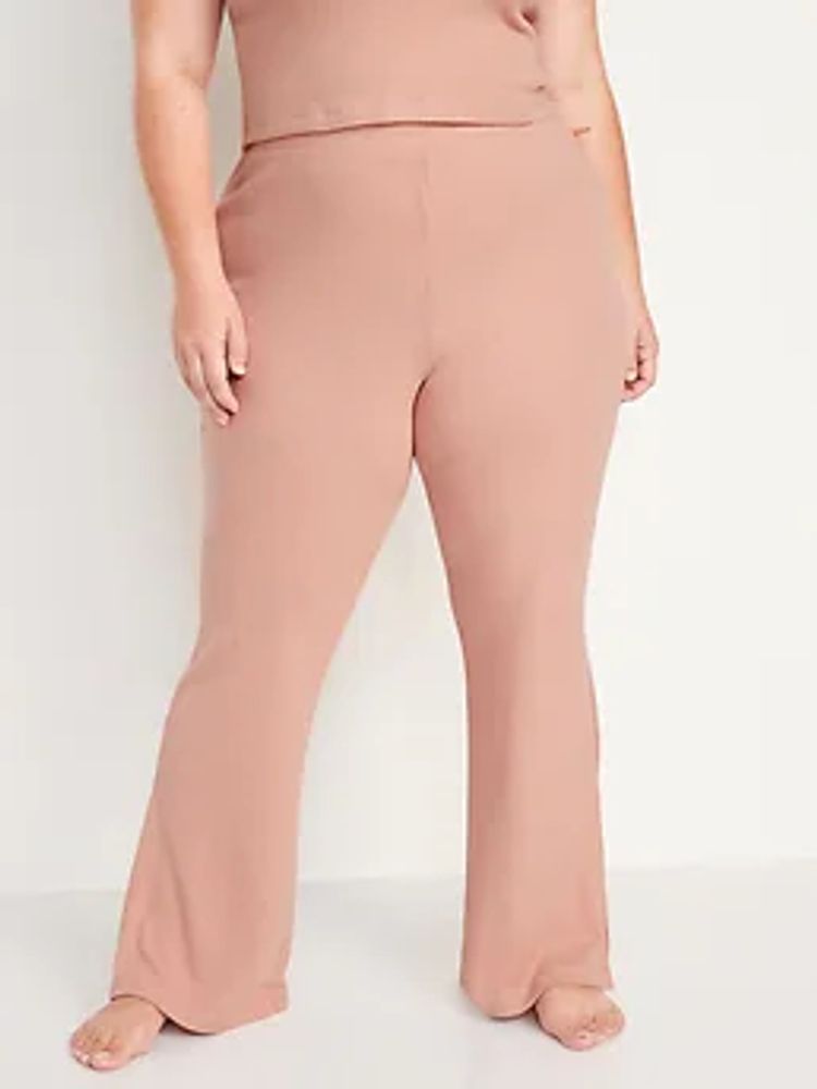 High-Waisted Rib-Knit Split Flare Lounge Pants for Women