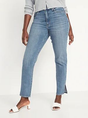High-Waisted OG Straight Side-Slit Ankle Jeans for Women