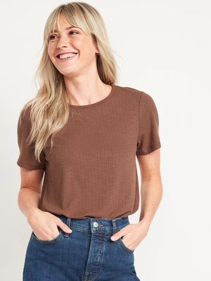 Short-Sleeve Luxe Crew-Neck Rib-Knit T-Shirt for Women
