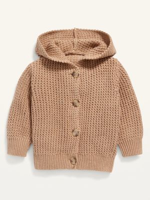Hooded Button-Front Textured-Knit Cardigan for Baby