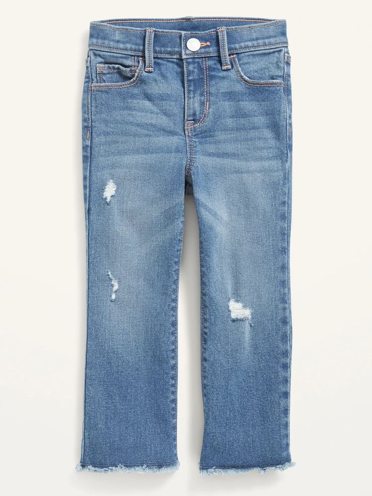 High-Waisted Ripped Frayed-Hem Flare Jeans for Toddler Girls