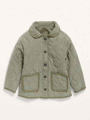 Water-Resistant Button-Front Quilted Jacket for Toddler Girls