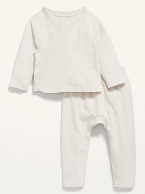 Unisex Kimono Top and Convertible Footed Leggings Layette Set for Baby