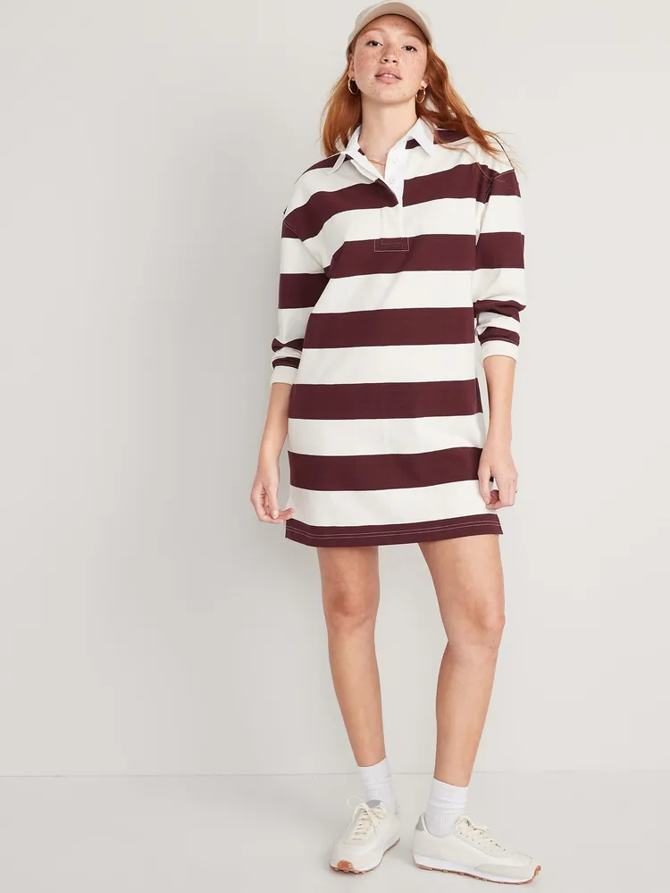 Long-Sleeve Striped Mini Polo Shift Dress for Women