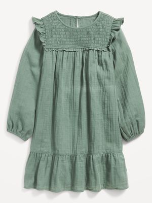 Long-Sleeve Ruffle-Trim Smocked Swing Dress for Girls