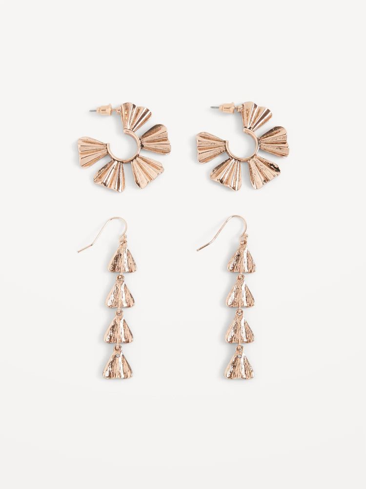 Gold-Toned Leaf Hoop/Drop Earrings 2-Pack for Women