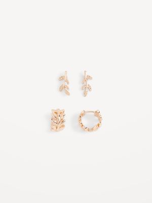 Gold-Toned Leaf Stud Earrings 2-Pack for Women
