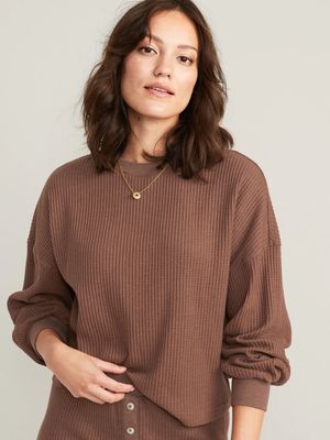 Long-Sleeve Waffle-Knit Pajama Top for Women