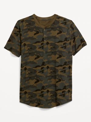 Soft-Washed Short-Sleeve Camo-Print Henley T-Shirt for Men