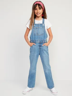 Slouchy Straight Medium-Wash Jean Overalls for Girls