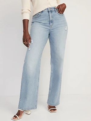 Extra High-Waisted Ripped Wide-Leg Jeans for Women