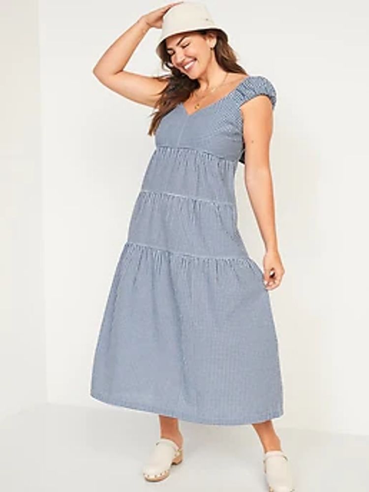 Fit & Flare Tiered Seersucker All-Day Maxi Dress for Women