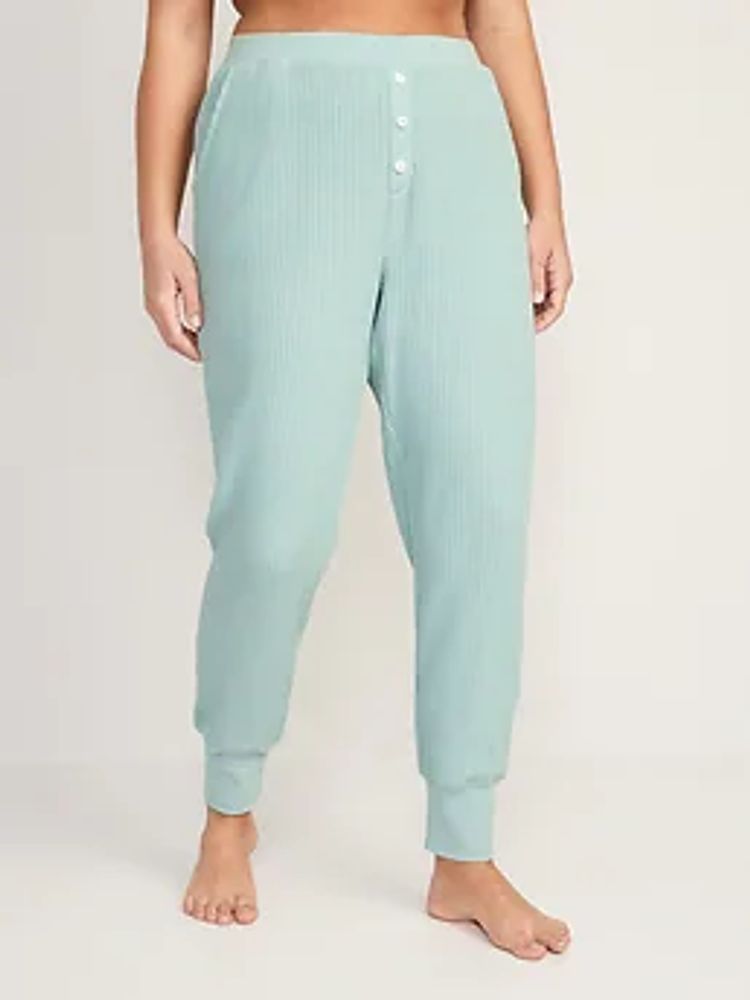High-Waisted Waffle-Knit Pajama Jogger Pants for Women