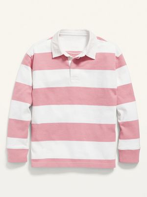 Gender-Neutral Striped Long-Sleeve Rugby Polo Shirt for Kids