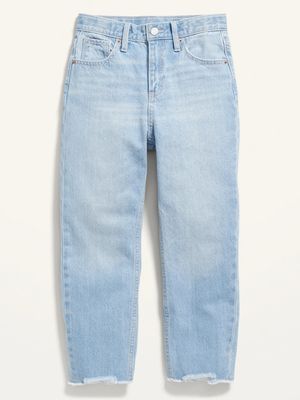 High-Waisted Slouchy Straight Frayed-Hem Non-Stretch Jeans for Girls