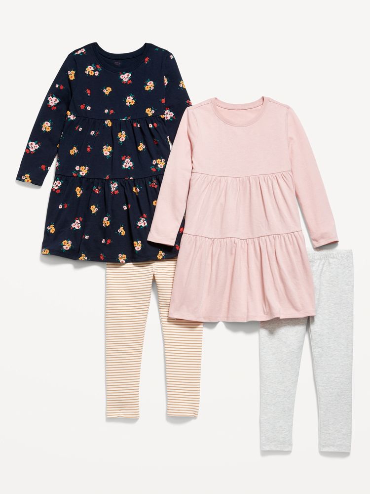 Long-Sleeve Dress and Leggings 4-Pack for Toddler Girls