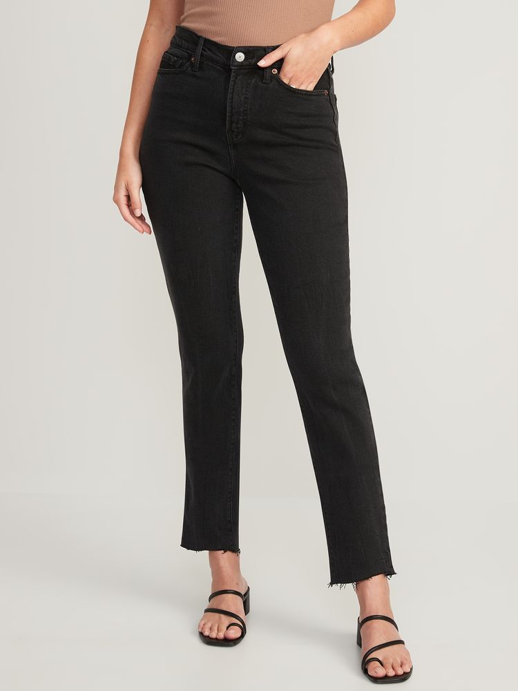 High-Waisted OG Straight Cut-Off Black Ankle Jeans for Women