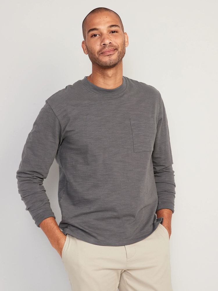 Slub-Knit Long-Sleeve Pocket T-Shirt for Men