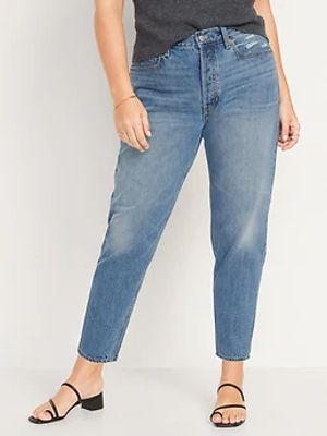 High-Waisted Button-Fly Slouchy Taper Non-Stretch Ankle Jeans for Women
