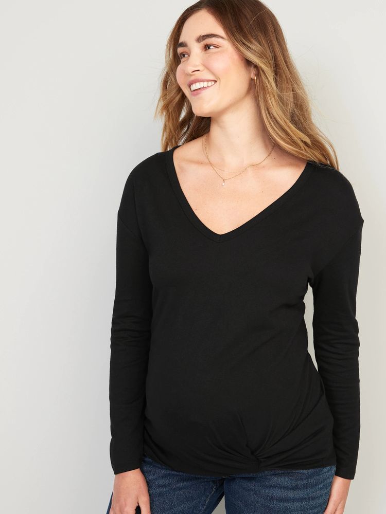 Maternity EveryWear Long-Sleeve Twist-Hem T-Shirt