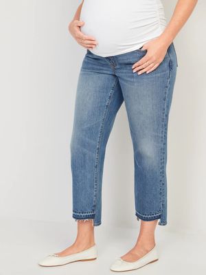 Maternity Full Panel Slouchy Straight Cropped Step-Hem Jeans