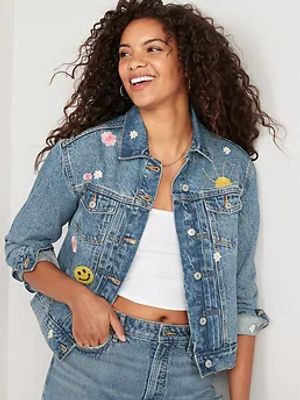 Embroidered Graphic Jean Jacket For Women