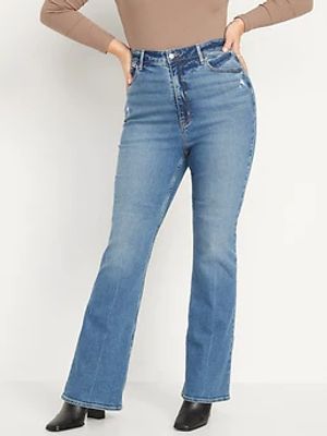 Higher High-Waisted Distressed Flare Jeans for Women