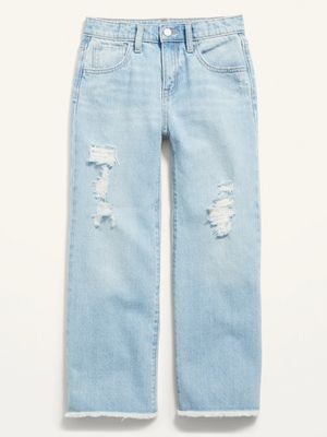 High-Waisted Slouchy Ripped Frayed-Hem Wide-Leg Jeans for Girls